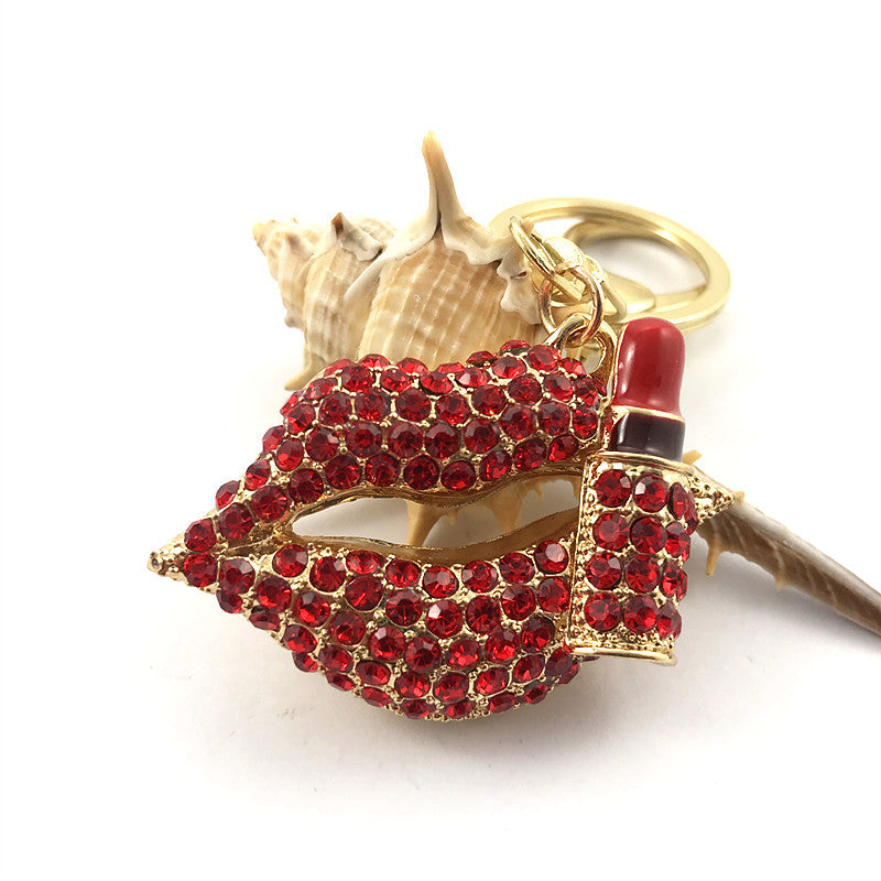 Wholesale Zinc Alloy Lipstick Lips Diamond Keychain
